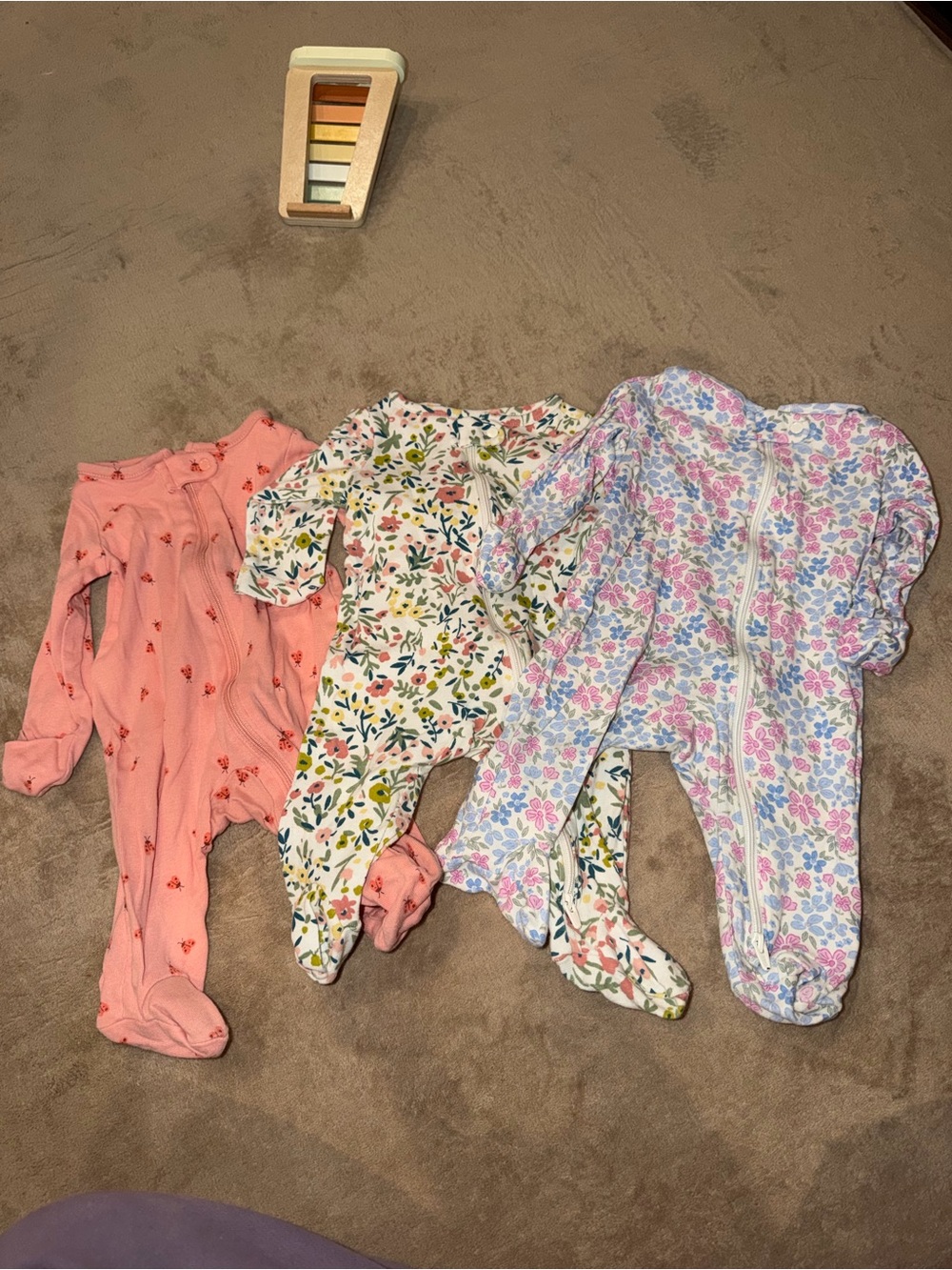 Baby Girls Floral and Pink Footed One-Piece Sleepers - 3-Pack